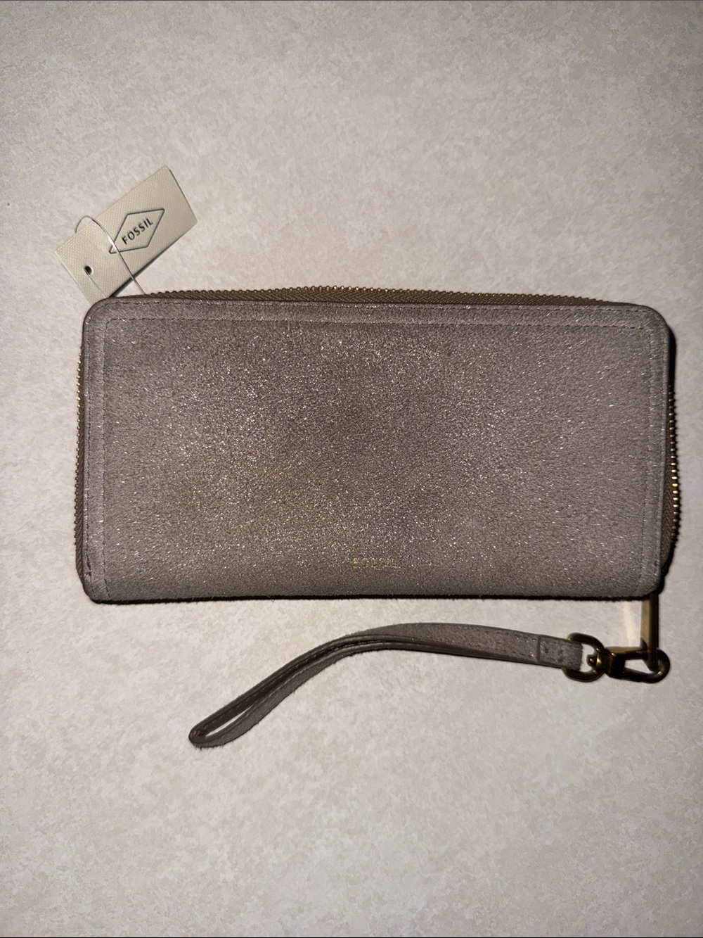 Fossil Metallic Taupe Wristlet Wallet with Removable Strap